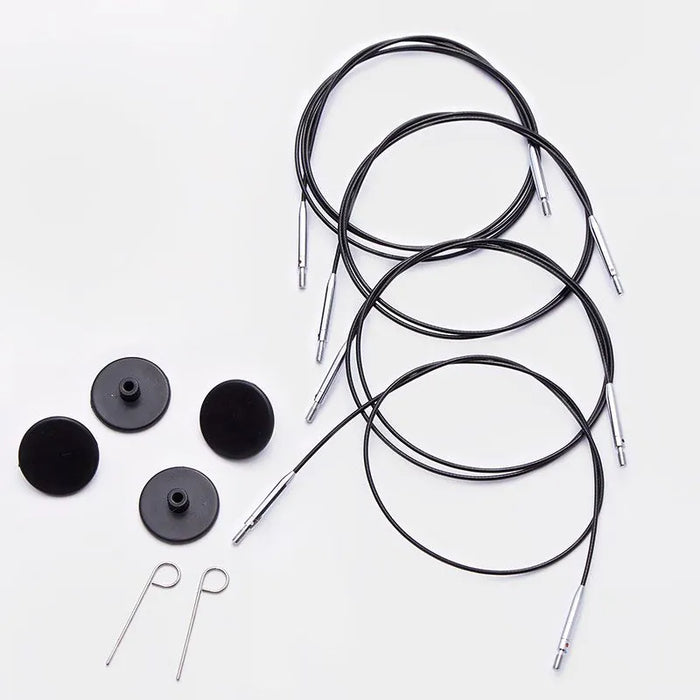 KnitPro - PETITE Cables (Fixed) - SS Black w/ Silver Connectors